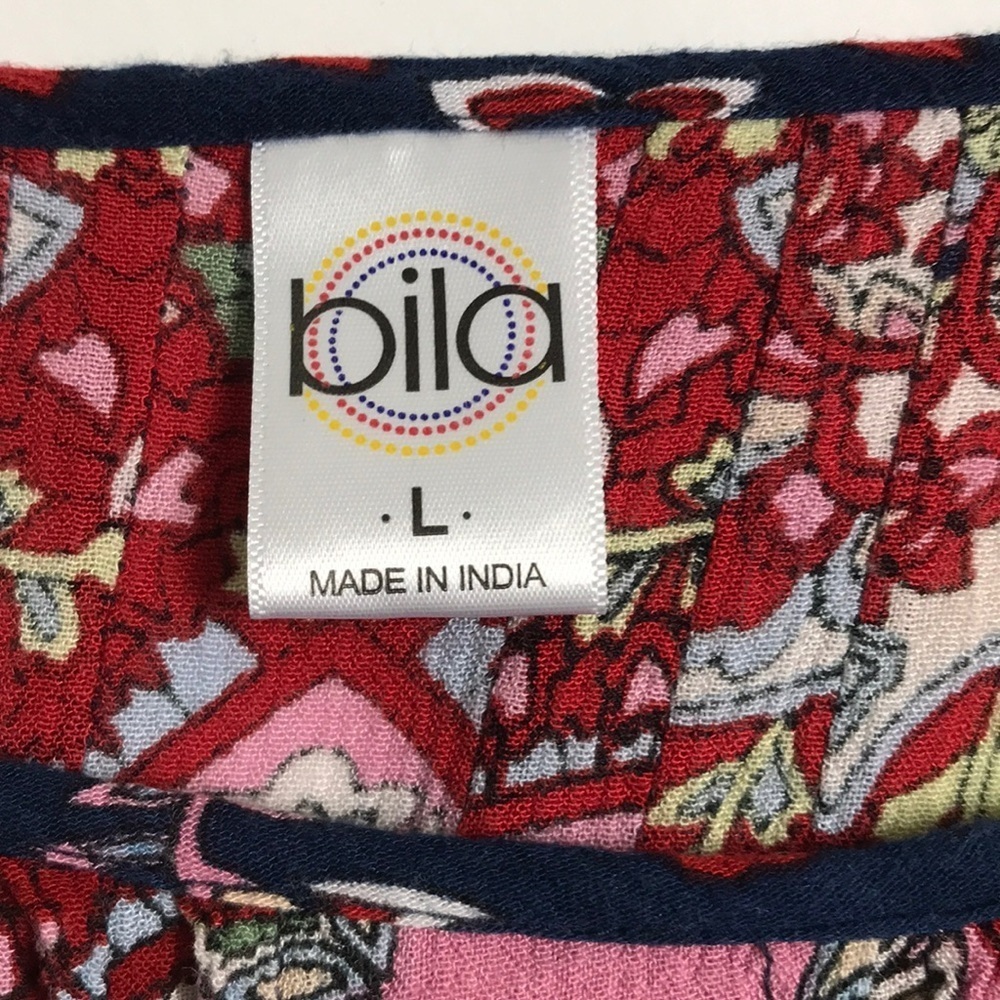 Bila cold shoulder red and navy Boho top - Picture 6 of 8